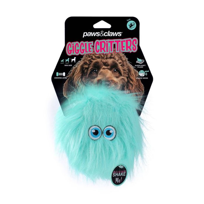 Paws And Claws Furry Giggle Ball Critter Dog Squeaky Chew Toy 12x9x9cm Assorted