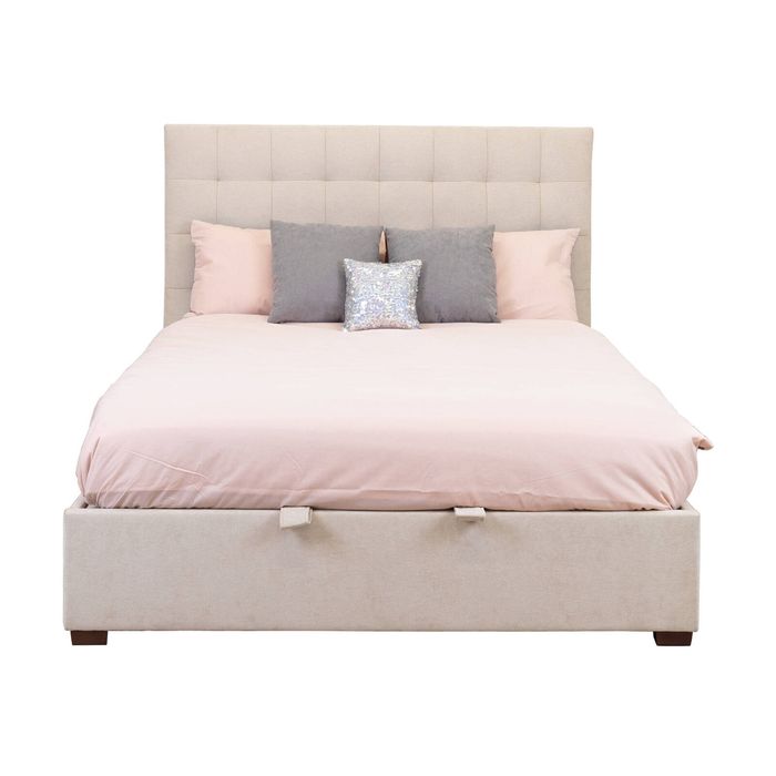 St James King Bed Frame Gas Lift Storage Oatmeal Beige
