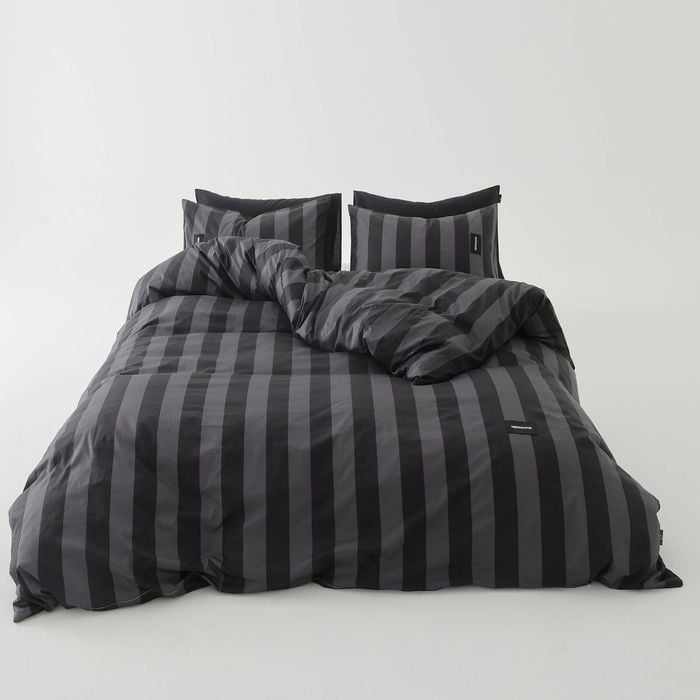 Black Stripe 100% Cotton Quilt Cover Set - King Size