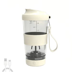 Catzon Electric Shaker Bottle With Silicone Sheath 530ml Rechargeable Bottom Detachable-white