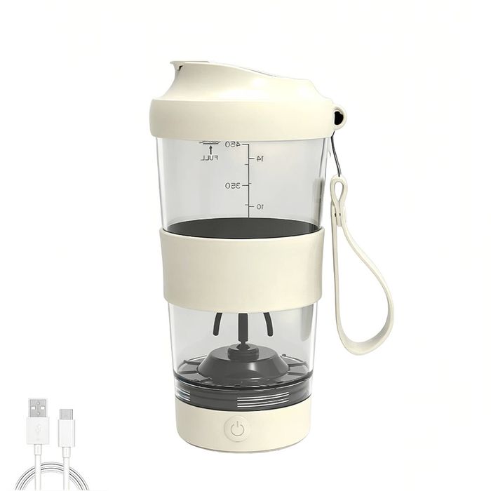 Catzon Electric Shaker Bottle With Silicone Sheath 530ml Rechargeable Bottom Detachable-white