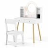 Costway Kid Vanity Desk Set LED Light Mirror Earring Ring Slot Hook
