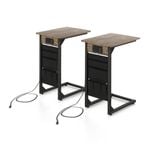 Costway 2x C-Shaped End Table Sofa Side Table w/Charging Station Rustic Brown