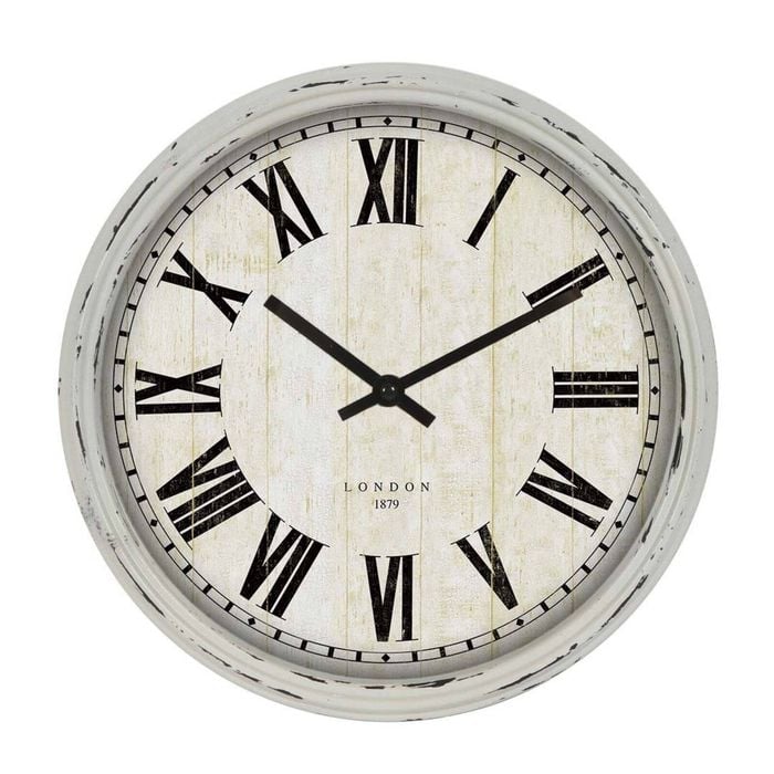 P&P Antique White Metal 60cm Wall Clock