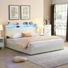 HOMFURN King Size Upholstered Bed Frame with 4 Storage Drawers，USB Charging Station and Led Lights