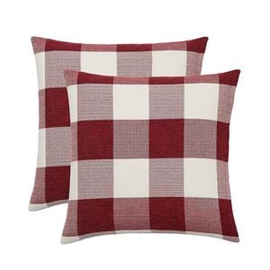 Catzon 2 Pcs Buffalo Check Throw Pillow Covers for Farmhouse 40X40cm-Red White