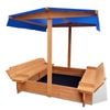 Keezi 120cm Wooden Sandpit With Canopy & Foldable Seats