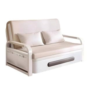 TOPONE Modern Sofa Bed with Wood Frame - Storage Included - Free Pillows - White