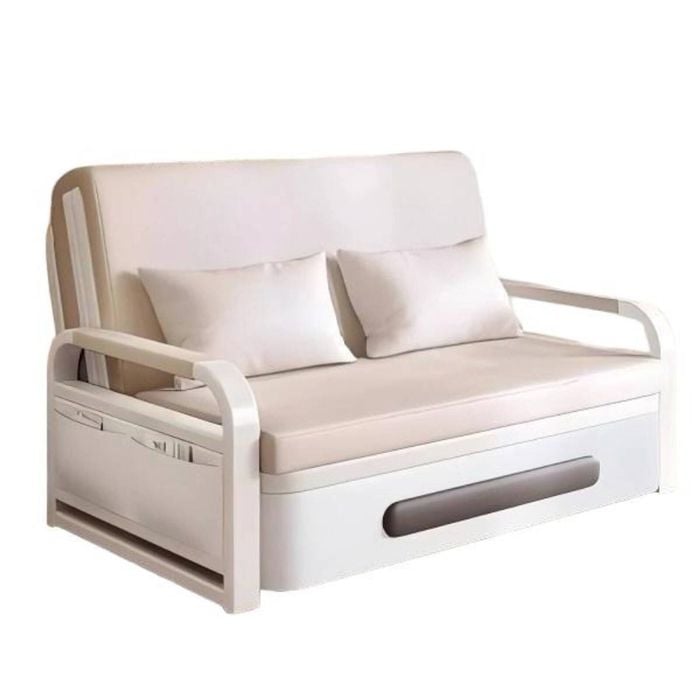TOPONE Modern Sofa Bed with Wood Frame - Storage Included - Free Pillows - White