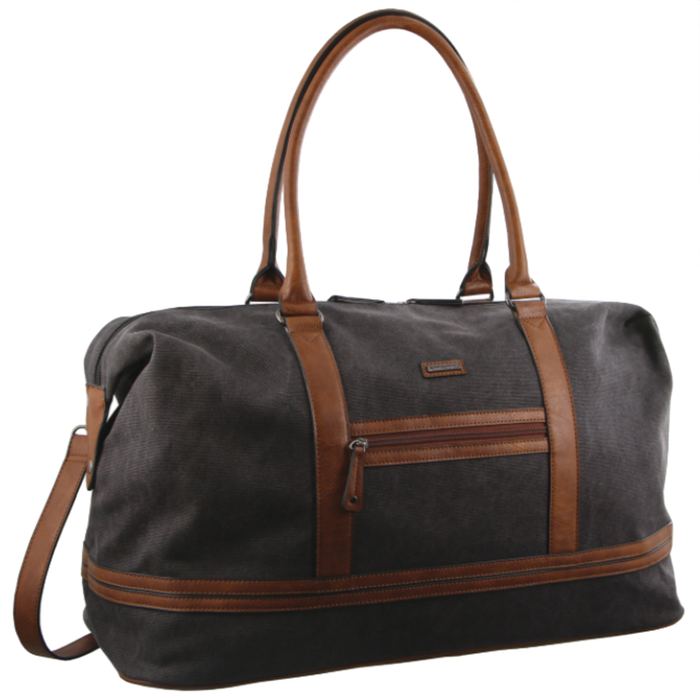 Pierre Cardin Canvas Overnight Bag Business Travel Luggage Weekend Duffle Unisex  Black