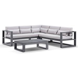 Santorini Package B Outdoor Aluminium Corner Lounge Charcoal & Textured Olefin Grey Cushions