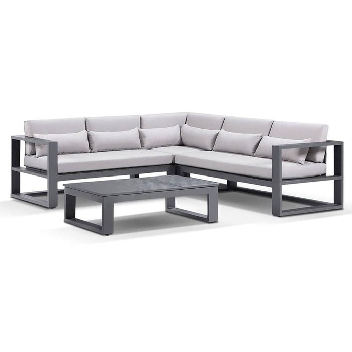 Santorini Package B Outdoor Aluminium Corner Lounge Charcoal & Textured Olefin Grey Cushions