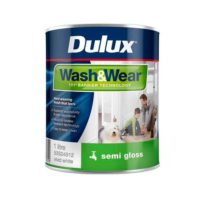 Dulux Interior Paint Wash&Wear Low Sheen Semi Gloss Vivid White - 1L