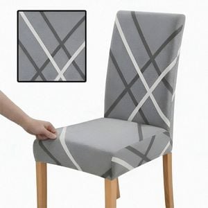 Anyseat Grey Chair Cover Stretch Elastic Anti-dirt Slipcover Linear Design For Dining Room Kitchen Wedding Hotel Banquet