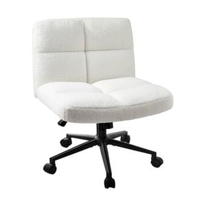Oikiture Armless Office Desk Chair  Boucle White