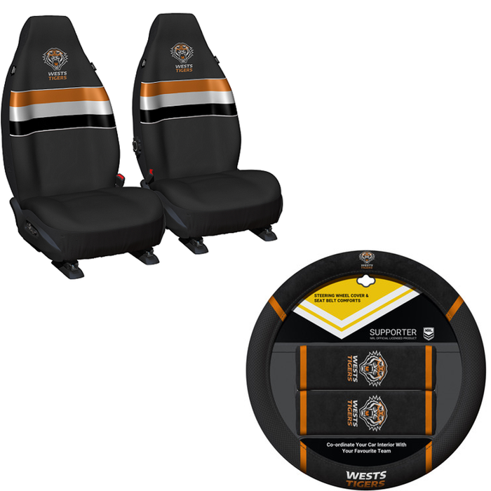 West Tigers Official Nrl Seat Cover And Steering Wheel Cover Combo