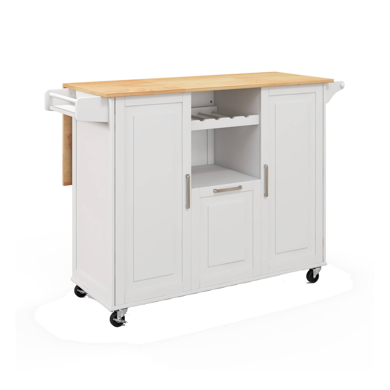 Costway Wood Kitchen Island Trolley Drop leaf Tabletop Mobile Buffet Sideboard w Wine Rack Spice Rack White Bunnings Australia