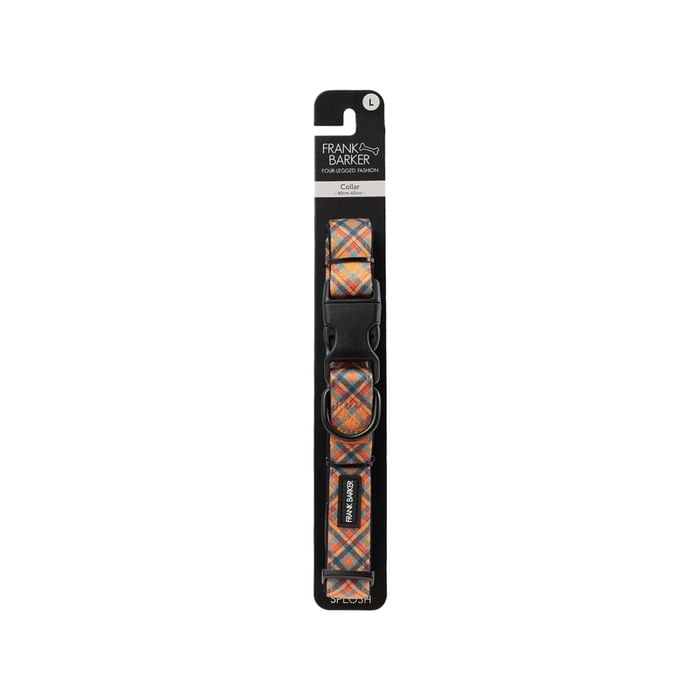 Frank Barker Adjustable 40-65cm Plaid Dog Collar Strap w/ Clasp L Orange