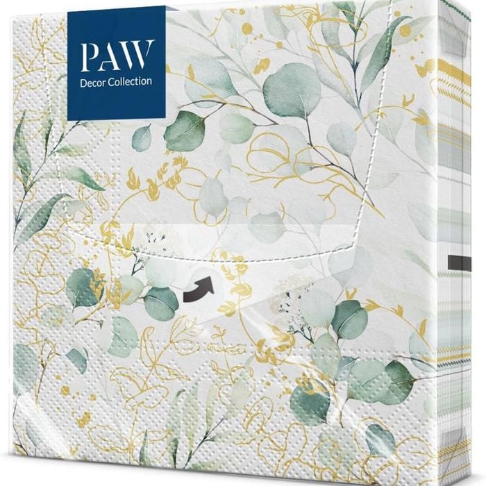 20pc Paw Golden Eucalyptus Design 33x33cm Premium Paper Napkins