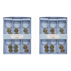2x LVD 6pc Metal 13cm Wine Charms Double Shell Bottle Tag/Marker Set