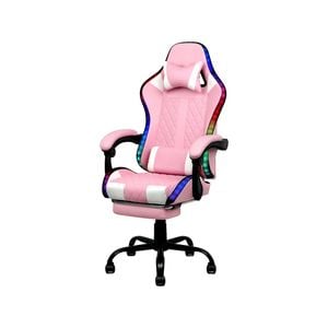 Advwin Gaming Chair With Led Lights, Executive Office Chair With 135° Recline, Racing Computer Chair Pink