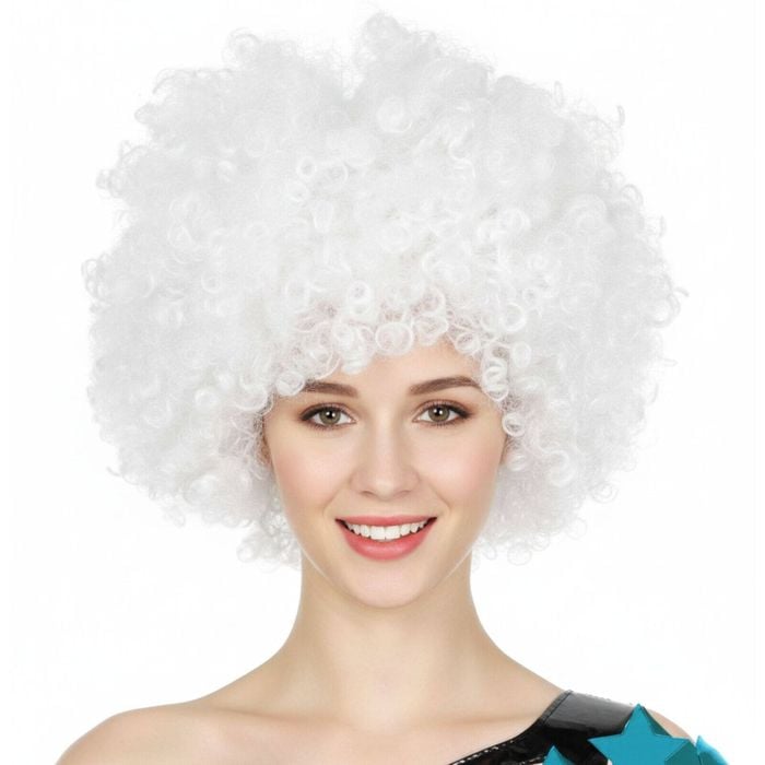 s DELUXE AFRO WIG Curly Hair Costume Party Fancy Disco 70s 80s Dress Up White
