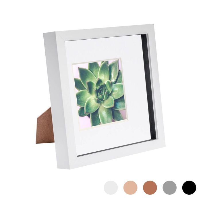 Nicola Spring 8 x 8 3D Shadow Box Photo Frame - Craft Display Picture Frame with 4 x 4 Mount - Glass Aperture - White