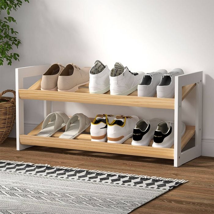 Homfurn Shoe Rack 2 Tier 6 Pairs White Kara