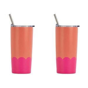 2PK Annabel Trends 500ml Stainless Steel Wave Smoothie Tumbler Orange Hot Pink