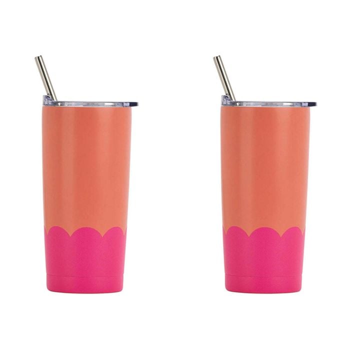 2PK Annabel Trends 500ml Stainless Steel Wave Smoothie Tumbler Orange Hot Pink