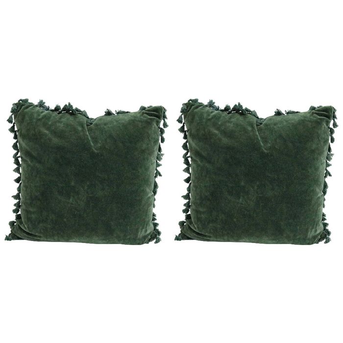 2x LVD Velvet Tassels Cushion Pillow Sofa/Couch Home Decor 50x50cm Square Moss
