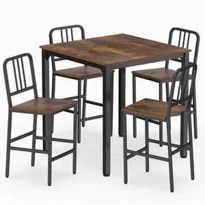 Costway 5-Piece Dining Table Set Counter Height Industrial Kitchen Brown