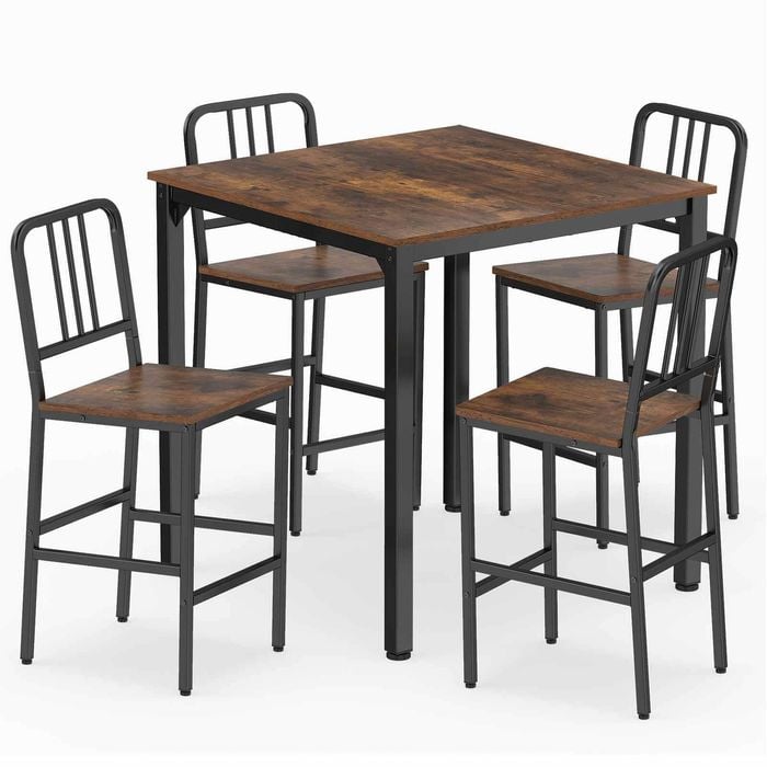 Costway 5-Piece Dining Table Set Counter Height Industrial Kitchen Brown