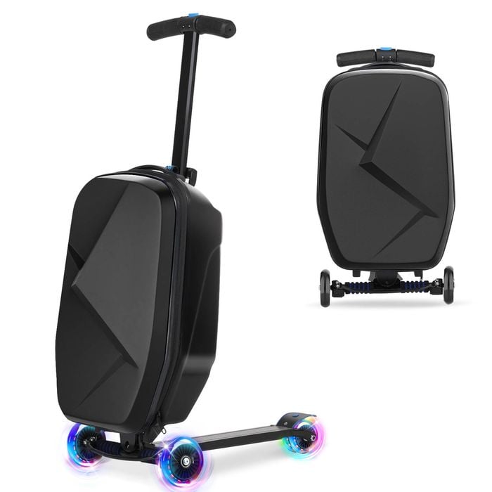 Advwin 2-in-1 Kids Foldable Scooter Suitcase w/ LED Wheels Ride On Luggage with Wheels Kids Black