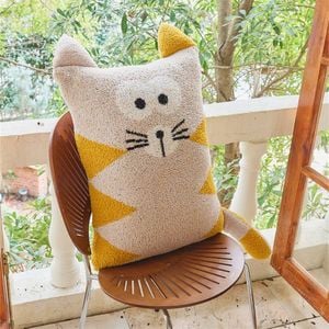 CottonMore Cute Cat Sherpa Throw Pillow Hug Sofa Plush Cushion 40x60cm
