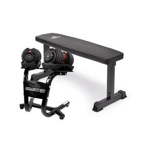 2x Powertrain 24kg Adjustable Dumbbells w/Stand and 10437 Adidas Bench