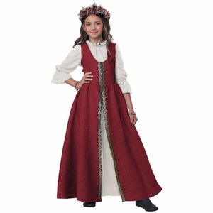 Renaissance Faire Red Dress Medieval Maid Marion Princess Child Girls Costume XL