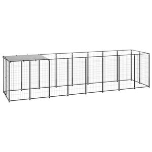 vidaXL Dog Kennel Black 4.84 m² Steel Outdoor Puppy Enclosure Dog Cage House