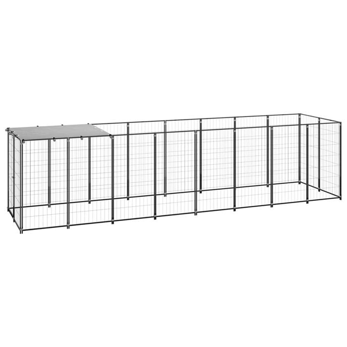 vidaXL Dog Kennel Black 4.84 m² Steel Outdoor Puppy Enclosure Dog Cage House
