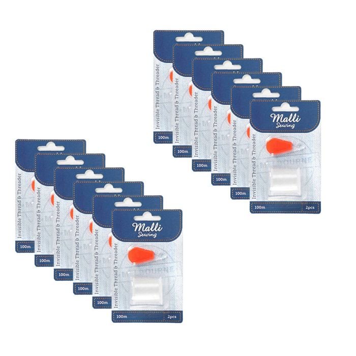 12pk Malli Sewing Invisible Nylon Thread W/ Threader Strong & Flexible 100m