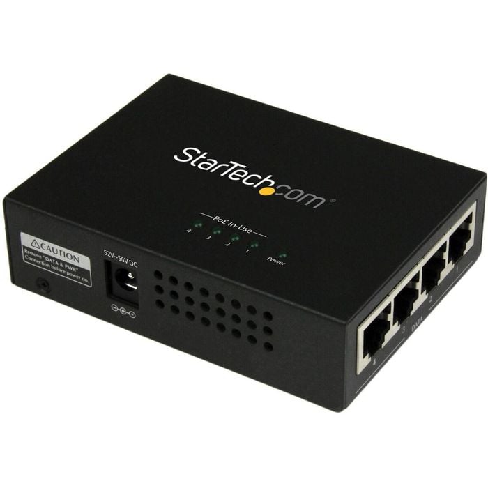StarTech PoE Injector - 4 Port, 52V, 2.31A, Wall Mountable Black