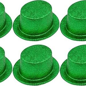 6x Glitter Top Hat Fancy Party Plastic Costume Tall Cap Fun Bulk Green