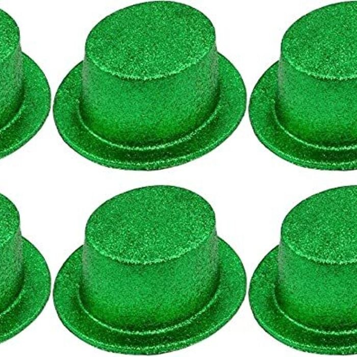 6x Glitter Top Hat Fancy Party Plastic Costume Tall Cap Fun Bulk Green