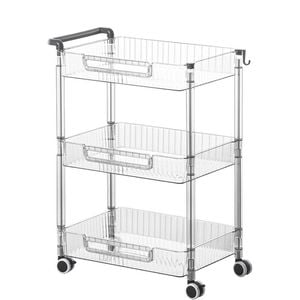 Catzon Clear Utility Cart with Wheel Handle Detachable for Bathroom Kitchen-3 Tier