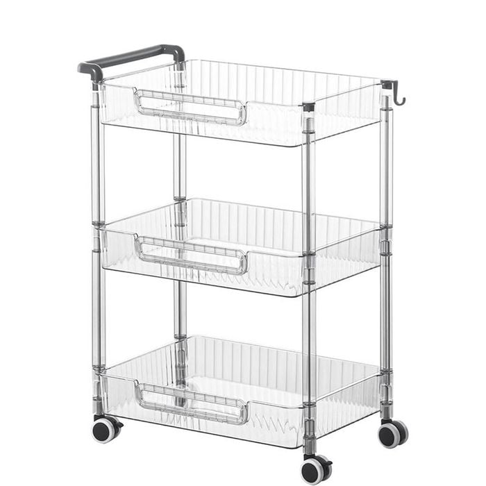 Catzon Clear Utility Cart with Wheel Handle Detachable for Bathroom Kitchen-3 Tier