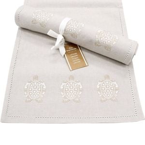 LVD Stonewashed Chambray Cotton Embroidered Turtles Table Runner 35x160cm Beige