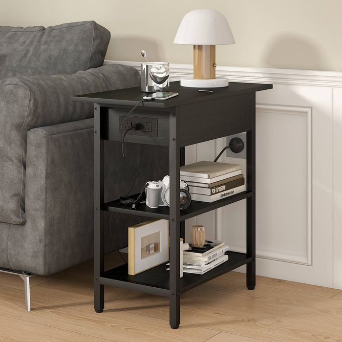 Ufurniture Side Table Sofa End Table Flip Top Night Stand Bedside Table 60*30*60cm Black