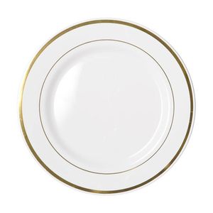 12x 6pc Partyware Heavy Duty Dinner Plates Set W/ Gold Lining 260mm White