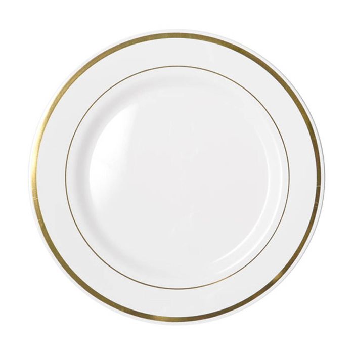 12x 6pc Partyware Heavy Duty Dinner Plates Set W/ Gold Lining 260mm White