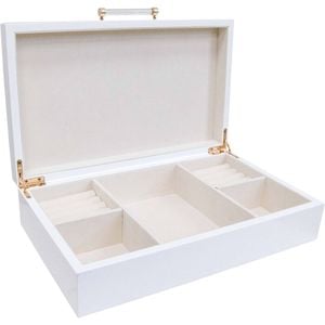 LVD Lacquer Long Jewellery Storage Box Organiser 30x18cm - White